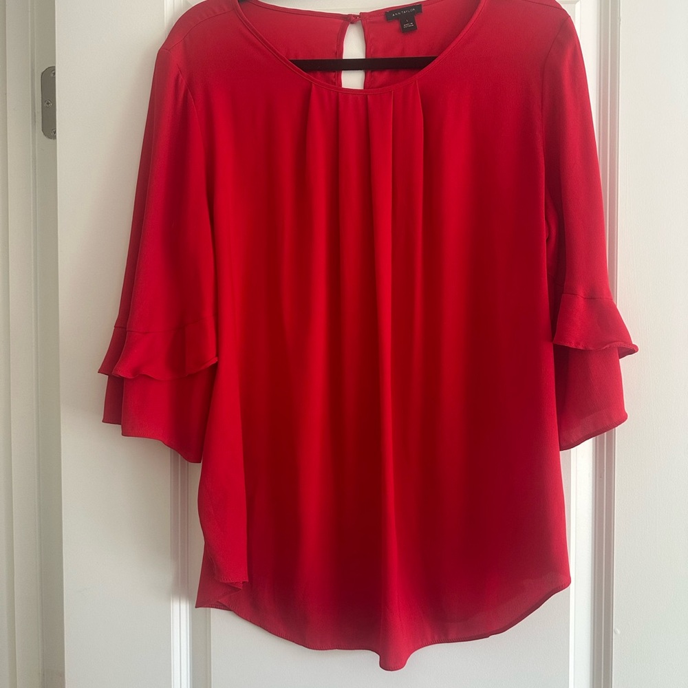Ann Taylor Red Blouse with ruffle sleeve